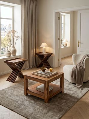 Couchtisch NAKO Massivholz quadratisch Landhausstil Zeitschriftenfach 60x60x45 cm