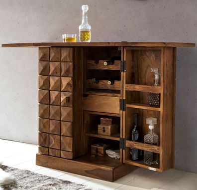 Hausbar SAAR Massivholz ausklappbar für 12 Flaschen und Gläser 65x91x50 cm