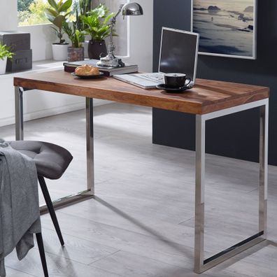 Schreibtisch ISEN Massivholz Metallbeine Landhausstil 120x60x76 cm