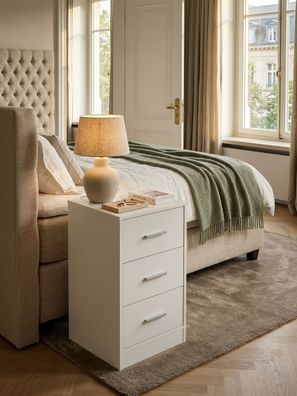 Nachtkonsole EGER Holz 3 Schubladen extra hoch für Boxspringbett 38x35x68 cm