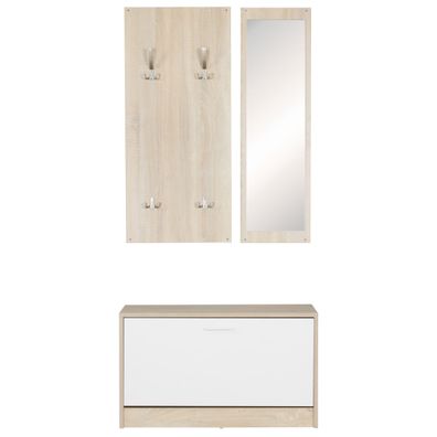 Wandgarderobe DELFT Spanplatte mit Spiegel und Schuhschrank 80x27x180 cm