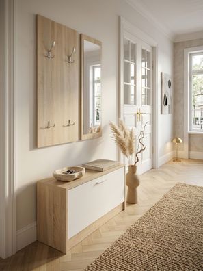Wandgarderobe DELFT Spanplatte mit Spiegel und Schuhschrank 80x27x180 cm
