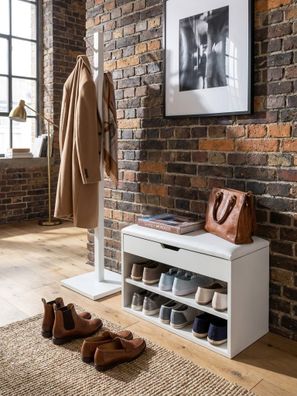 Schuhbank CIGNO Holz gepolstert mit Stauraum für 6 Paar Schuhe 60x40x30 cm