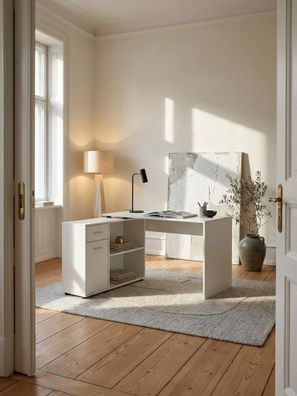 Eckschreibtisch ITTER Spanplatte mit Regal Schublade und Tür 120x107x75 cm