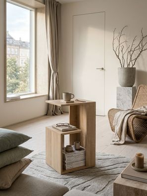 Beistelltisch BRENTA Holz eckig 3 Ablagefächer modern schmal 61 cm hoch