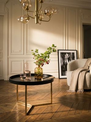 Couchtisch LIA rund Retro-Optik Metallgestell abnehmbare Holzplatte 58 cm