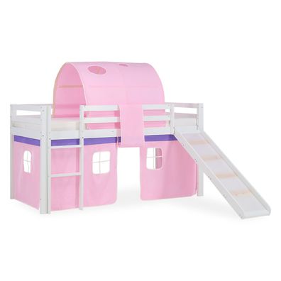 Hochbett Spielbett Kinderbett Rutsche Vorhang pink 90x200 Jugendbett Kiefer 1567