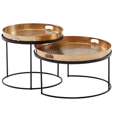 Couchtisch 2er Set Metall Hammerschlag rund abnehmbares Tablett Satztisch 56 cm