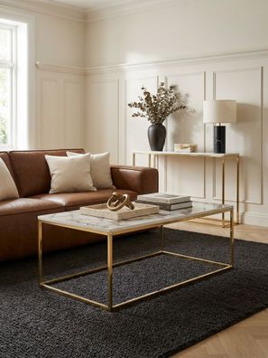 Couchtisch Marbrix Marmor-Optik Metallgestell eckig modern 100 x 60 cm