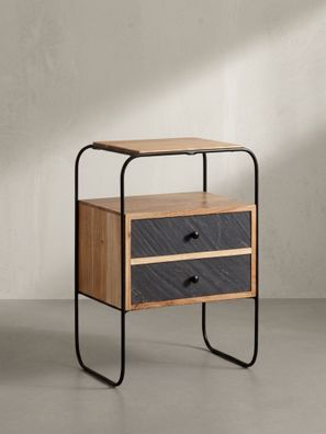 Nachttisch Akazie Massivholz Steinoptik 2 Schubladen Industrial 40x30x60 cm