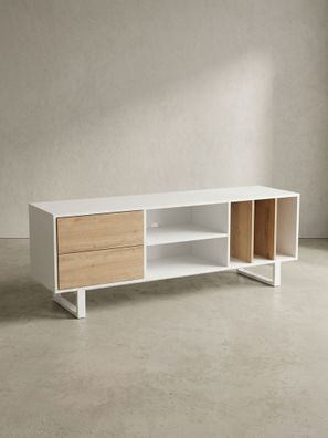 TV-Lowboard Holz 2 Schubladen offenes Regal Metallbeine 150x55x40 cm
