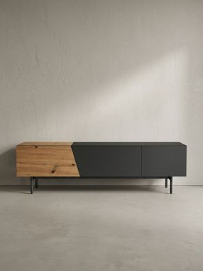 TV-Lowboard Holz Eiche-Dekor 2 Türen Schublade Metallbeine 150x40x40 cm