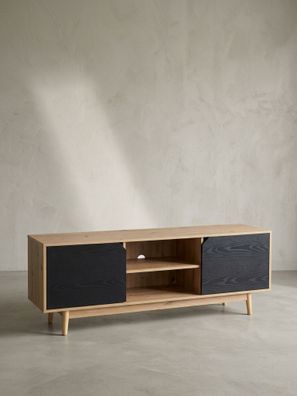 TV-Lowboard Eiche-Dekor Massivholz-Beine 2 Türen Industrie-Stil 150 cm breit
