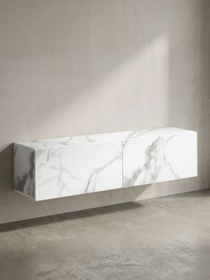 TV-Lowboard hängend Marmor-Optik 2 Türfächer Wandmontage modern 120 cm breit