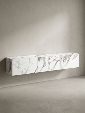 TV-Lowboard hängend MDF Marmor-Optik mit 3 Türfächern 160x30x30 cm