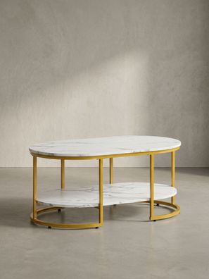 Couchtisch MDF Marmoroptik rechteckig Ablage Metallgestell gold 100x60x45 cm