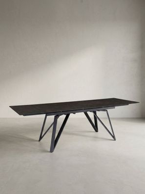 Esstisch ausziehbar Keramik-Glas in Marmor-Optik, Metallgestell 180-260 cm