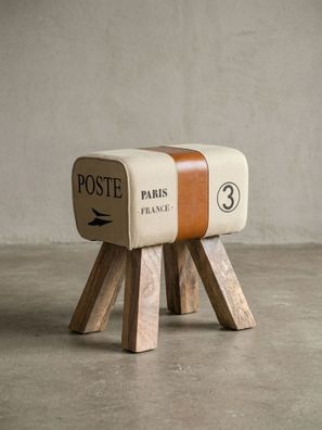 Sitzhocker - Canvas/Echtleder, 40x30x47cm, Turnbock-Design, Braun