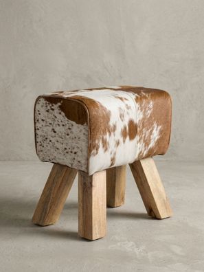 Sitzhocker - Ziegenfell, 40x30x47cm, Turnbock-Design, Braun/Weiß