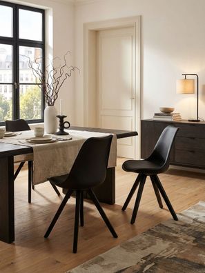 Esszimmerstuhl 2er Set Kunstleder Schwarz Polsterung Skandi-Stil schwarze Beine