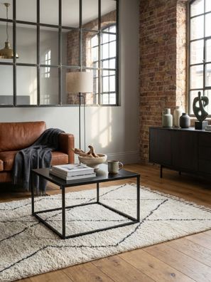 Couchtisch in Schwarz aus Metall im Industrial Stil, Quadratisch 60x60x40cm