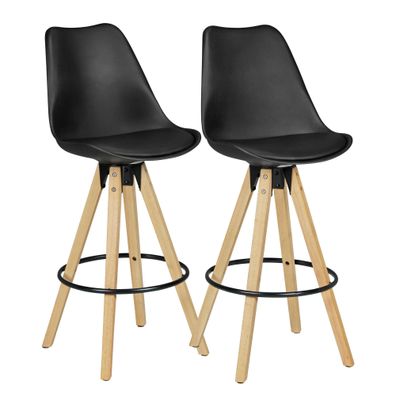 Barhocker 2er-Set LIMA Kunstleder/Holz Schwarz mit Lehne 77 cm Retro