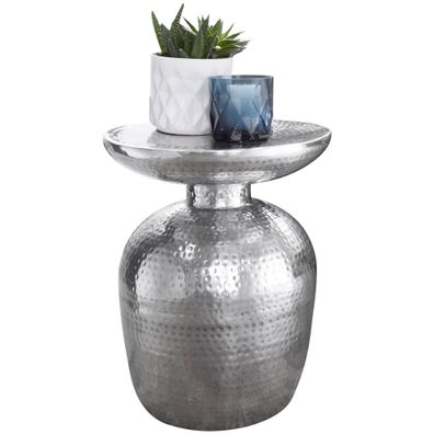 Beistelltisch - Rund Aluminium Silber Hammerschlag 36,5x46x36,5cm orientalisch