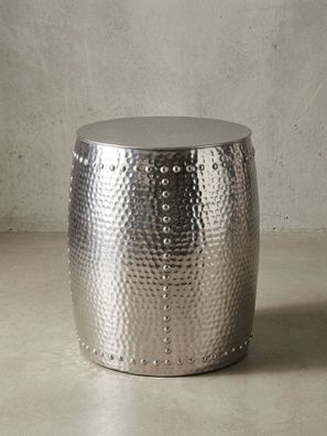 Beistelltisch - Rund Aluminium Silber Hammerschlag 42x49x42cm orientalisch klein