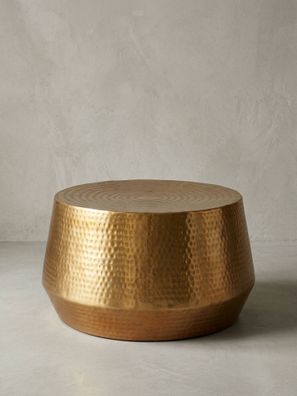 Couchtisch rund in Goldfarbenem Aluminium, Orientalisches Design, 60x36x60cm