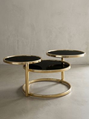 Couchtisch - Rund Glas Schwarz Gold Metall 58x43x58cm