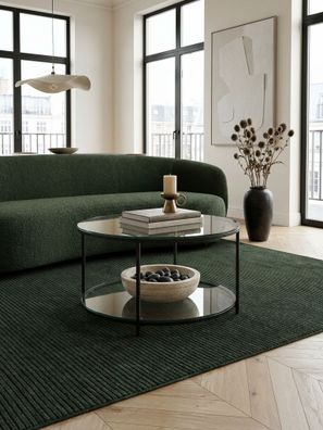Couchtisch Glas/Metall Rund Modern 80x80x45cm mit Stauraum & Ablagefach