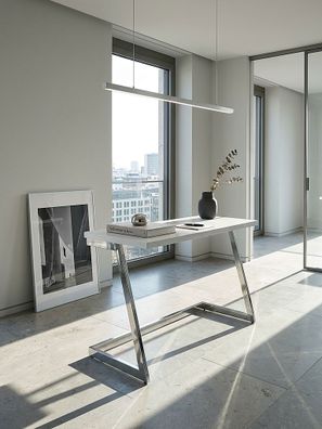 Konsolentisch - Hochglanz Weiß/Silber, 120x55x76cm, mit Metallbeinen, modern