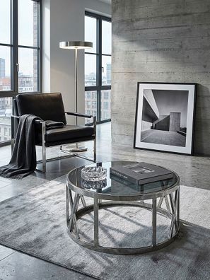 Couchtisch Glas Metall, Silber, Modernes Design, 60x60x30cm