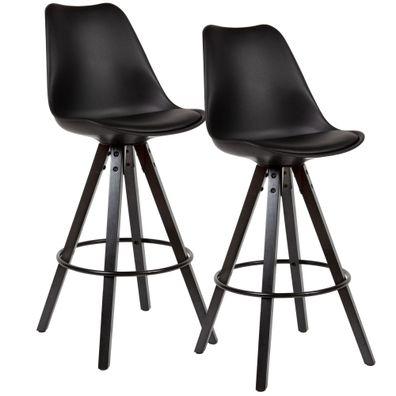 Barhocker 2er-Set Kunstleder/Massivholz Schwarz mit Lehne 77 cm Skandinavisch