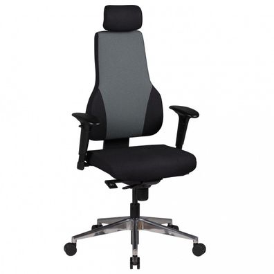 Bürostuhl Schwarz/Grau Stoff drehbar mit Synchronmechanik und Kopfstütze QENTIN