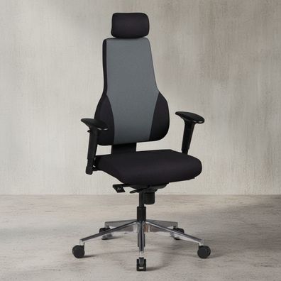 Bürostuhl Schwarz/Grau Stoff drehbar mit Synchronmechanik und Kopfstütze QENTIN
