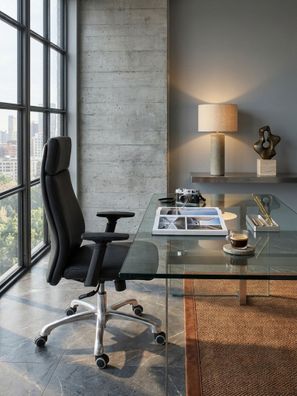 Bürostuhl Echtleder mit Kopfstütze und Wippmechanik Ergonomisch Drehbar PORTO