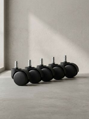 Bürostuhlrollen 5er-Set Polyurethan Schwarz Ø50mm 11mm-Stift Gebremst für Weichboden