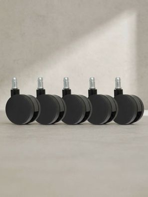 Bürostuhlrollen 5er-Set Polyurethan Schwarz Ø60mm 11mm-Stift für Weichboden