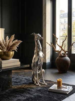 Dekofigur Windhund Aluminium Silber 70cm im Design-Stil