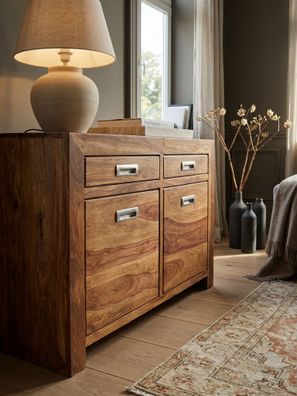 Sideboard - MUMBAI, Massivholz, 90cm, 2 Schubladen, 2 Türen, Landhausstil