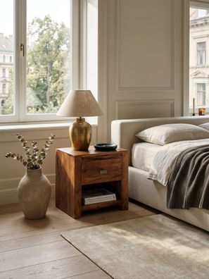 Nachttisch - Massivholz, 40x40x30cm, Schublade & Ablage, Landhausstil