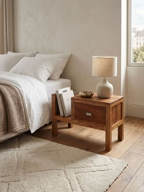 Nachttisch - Massivholz, 40 cm hoch, Schublade & Ablagefach, Landhausstil