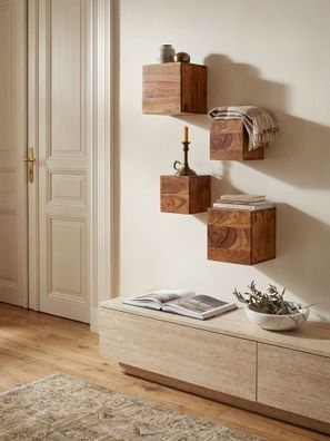 Wandregal Massivholz Landhausstil 4er Set 25cm und 20cm