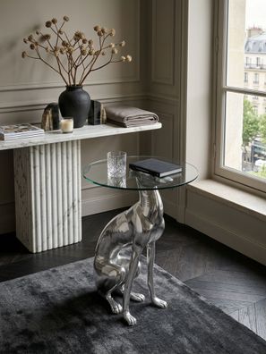 Beistelltisch - Aluminium Silber Figur Hund