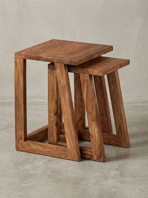 Beistelltisch Set - 2-teilig Massivholz eckig Landhaus