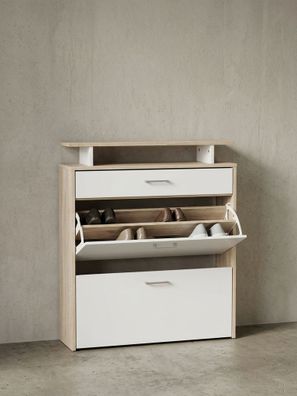 Schuhkipper - Sonoma Eiche, 80x95x24cm, schmal, modern, mit Schublade