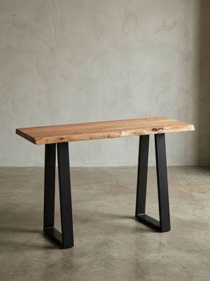Konsolentisch Akazie Massivholz 120cm, 2 Metallbeine, mit Baumkante, Landhausstil