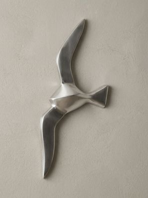 Wanddeko Dekofigur Möwe Aluminium silberfarben poliert 30cm zur Wandmontage