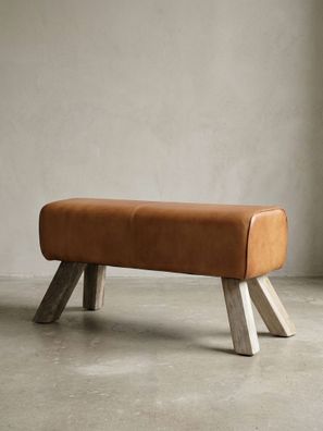 Sitzhocker - Leder/Holz, 90x30x43cm, Springbock-Design